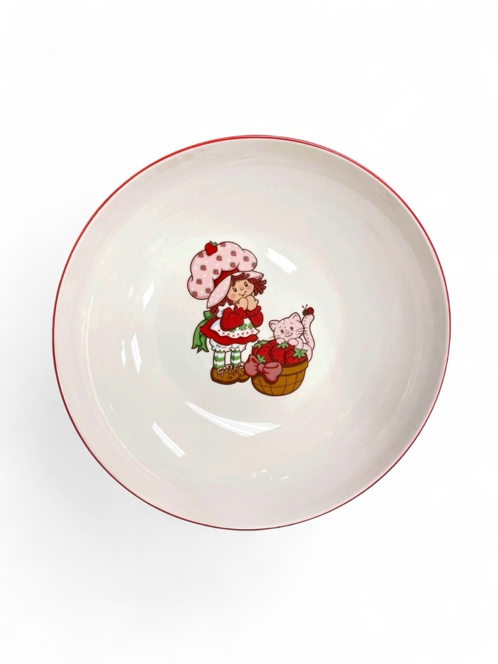 Strawberry Shortcake Ceramic Bowl — White with Red Rim
